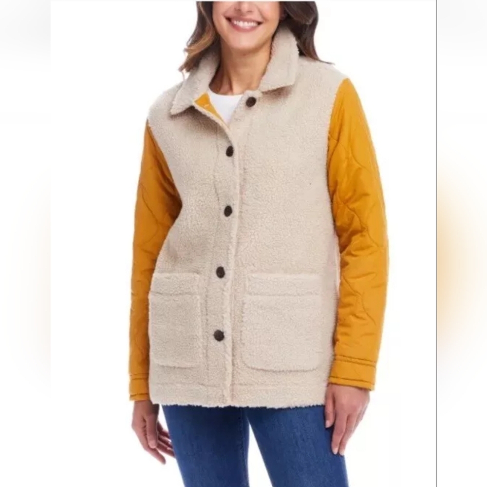COPY - NWT Weatherproof YELLOW Vintage Ladies Quilted Mixed Media Faux Sherpa J…